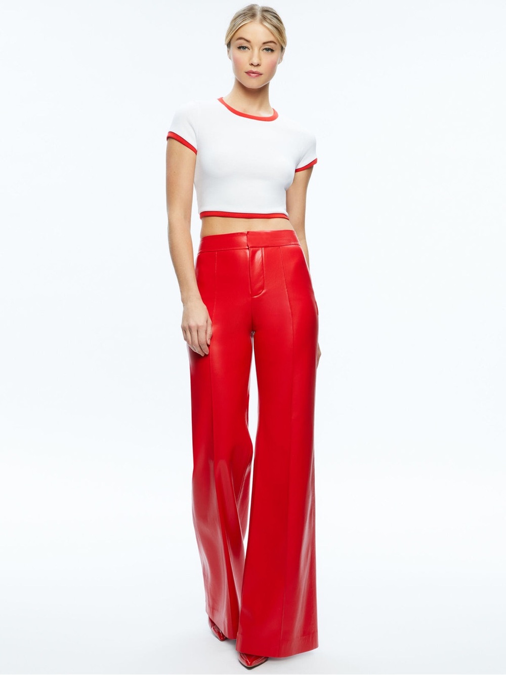Alice + Olivia Dylan Red Faux Leather Wide Leg Pants Sz 6 Y2K Avant Garde NWOT